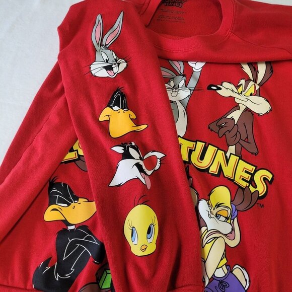 Looney Tunes Youth Large Red Sweatshirt All Characters Sleeve Graphic Crew Neck - Picture 5 of 8
